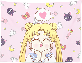 Sailor Moon Tapestry Cute Kawaii Anime Wall Hanging Bedroom Home Décor 80Wx60L - £21.03 GBP