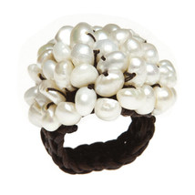 Charming Mum Cluster Freshwater White Pearl Ring Cotton Rope-6 - £13.91 GBP
