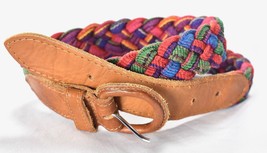 Vintage Guatemala Handwoven Colorful Rainbow Ethnic Belt Leather tabs si... - £19.54 GBP
