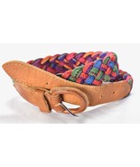 Vintage Guatemala Handwoven Colorful Rainbow Ethnic Belt Leather tabs si... - $33.83 CAD