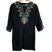 ECI New York Womens Dress Size 2 Black Embroidered Shift Linen Blend  - £14.79 GBP