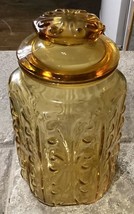 Vintage Imperial Glass Yellow Amber Atterbury Scroll Canister Jar With Lid ~ 9&quot; - £13.38 GBP