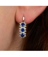 Sapphire Earrings Leverback Huggie Earrings 14K Solid Gold Diamond Hoop ... - $2,234.00