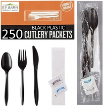 250 Plastic Cutlery Packets - Knife Fork Spoon Napkin Salt Pepper Sets - £41.36 GBP