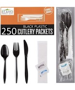 250 Plastic Cutlery Packets - Knife Fork Spoon Napkin Salt Pepper Sets - £40.47 GBP