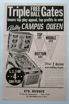 Campus Queen Pinball FLYER 1966 Original Game Promo Paper Artwork Retro  - $51.78