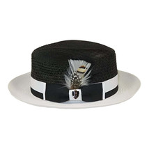 Men&#39;s Belvedere 2-Tone Straw Style Fedora Hat Snap Brim BD950 Black/White - £46.37 GBP