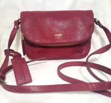 Fossil Preston Flap Maroon Red Leather Crossbody Bag Gold Hardware &amp; Dus... - $74.50 CAD
