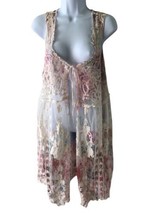 Origami by Vivien Women&#39;s Beige/multi Crochet Doily Lace Long Drape Vest... - $18.50