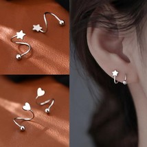 Women Star Heart Spiral Huggie Hoop Earrings 925 Sterling Silver Minimalist Stud - £8.01 GBP