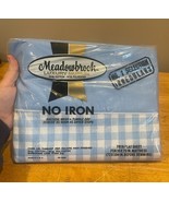 Vintage Blue Check Twin Flat Sheet Meadowbrook Luxury Muslin No Iron New - $365.00 MXN