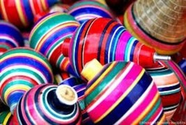 Multi-Color Wood Trompo Mexican Traditional Toy Handmade New - $257.41 MXN