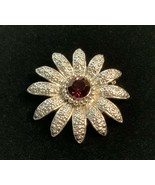 Sunflower ST Diamond Cut Brooch With Amethyst Colored Rhinestone Center - £11.80 GBP