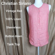 Christian Siriano Vintage Red 100% Linen Button Down Top Size S - £12.55 GBP