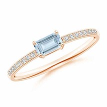 ANGARA East-West Emerald-Cut Aquamarine Solitaire Ring for Women in 14K Gold - £518.86 GBP