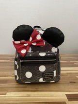 Disney Parks Minnie Mouse Loungefly Sequin Polka Dots Bow Backpack Black... - £91.71 GBP