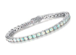 Sterling Silver Opal Bracelets 4 Prong Created Fire - £257.52 GBP