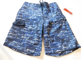 Izod Swimwear Men&#39;s Swim Board Shorts Trunks Size S small Navy Blue Swordfish - £45.80 GBP