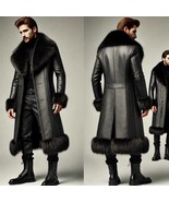  DSHARKS Men’s Black Long Leather Fur Coat Gothic Winter Overcoat - €240,54 EUR+