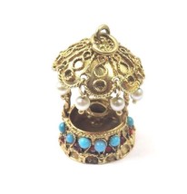 14k Yellow Gold Vintage Wishing 3D Water Well With Color Stones Charm Pendant - £511.14 GBP