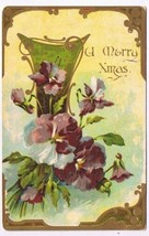 Christmas Postcard Embossed Purple Flowers Postmark 1908 - £2.32 GBP