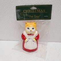 Vintage Post Script Orange Cat In Red Dress Mom Grandma Christmas Ornament - $19.70