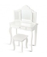 Kids Makeup Dressing Mirror Vanity Table Stool Set - Color: White - $179.14 CAD
