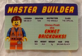 Emmet Brickowski Master Builder License Novelty ID Animated Lego Chris Pratt - £7.00 GBP