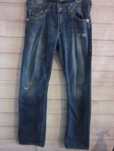 True Religion Jeans Mens 34 X 33 Blue Straight Leg Distressed Denim Flap Pocket - £31.49 GBP