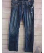 True Religion Jeans Mens 34 X 33 Blue Straight Leg Distressed Denim Flap... - £31.78 GBP