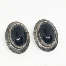 925 Sterling Silver Earrings Black Stone Onyx Vtg - $55.29