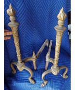 Beautiful Antique Flame Top Solid Brass Andirons - VGC - Torch with Flam... - $5,080.34 MXN