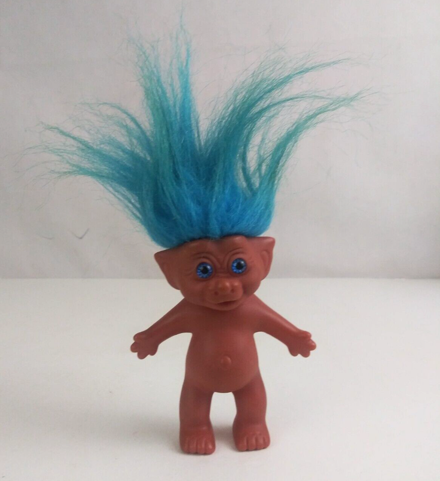 Vintage Troll Doll With Bright Blue Eyes &amp; Blue Hair 4&quot; Troll Doll Made ... - $14.84