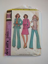 McCalls Sewing Pattern 3465 Womens Suit w/Pants Skirt 2 Sleeves Size 16 Cut 1972 - £11.22 GBP