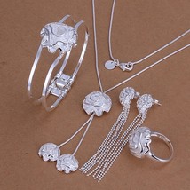 wedding 925 silver color jewelry female noble roses ring necklace bracelet bead  - £18.82 GBP