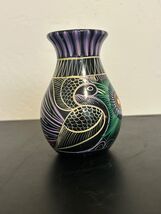 Talavera Mexican Pottery Folk Art Hand Painted 5” Bud Vase colorful Bird - $34.67 CAD