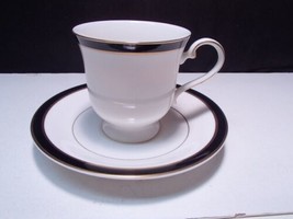 Cup &amp; Saucer Mikasa BLACK TIE ~ Petite Bone - - £6.28 GBP