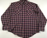 Vintage Levi&#39;s Western Shirt Mens L Blue Red Plaid Pearl Snaps Long Slee... - $29.69