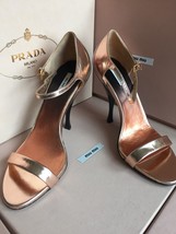 New PRADA Miu Miu Shiny Metallic Rose High Heels Open Toe Size 39 Women ... - £337.45 GBP