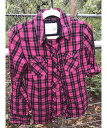 Justice Shirt Plaid Ruffled Girls Sz 7 Silver Magenta Blk Glitter Btns L... - $17.15 CAD