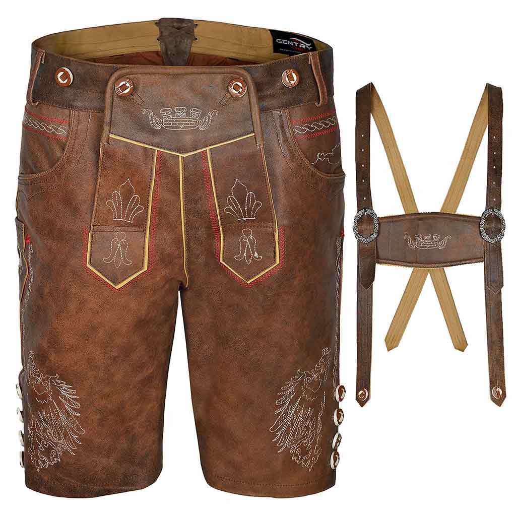 Oktoberfest Costume Lederhosen Mens Stormer Red Brown German Bavarian Trachten