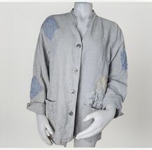 J JIll Lagenlook Linen Jacket Womens M Sage Unstructured Embroidered Vin... - $37.42