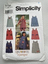 1995 Vintage Simplicity Sewing Pattern 9734 Girls Jumper 3 Appliques Size 5-8 - £14.94 GBP