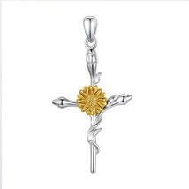 925 Sterling Silver Yellow daisy sunflower Cross Pendant Necklaces Fine Jewelry  - £21.86 GBP