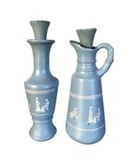 Set Of 2 Grecian Blue Avon &amp; Anchor Hocking Blue Mini Perfume Bottle Vases - $322.14 MXN