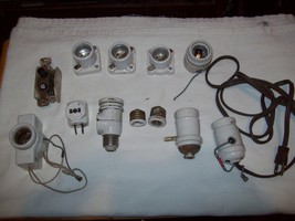 Lot of Vintage Light / Lamp Socket some with Switches + bulb adapters + more - £39.55 GBP