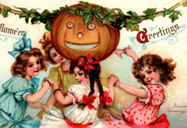 Halloween Postcard Signed Frances Brundage Children Dancing Pumpkin Gabriel 120 - £42.05 GBP