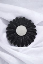 Large MCM Enamel Metal Flower Brooch Pin  Black White Vintage 60s Lapel Scarf  - £10.64 GBP