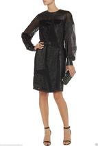 Helmut Lang Eros Fil Coupe Sheer Silk and Leather Metallic Dress $1195 sz 0 - £136.24 GBP