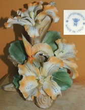 Capodimonte 6.25&quot; Orchid Italy Porcelain Floral Flower orange white lily Vintage - £57.53 GBP